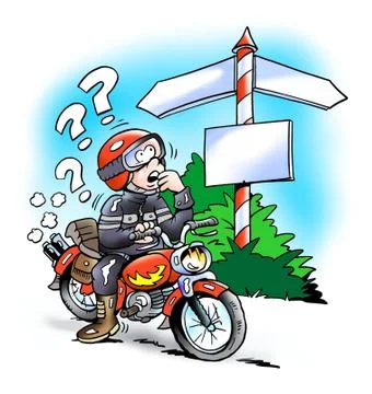 Motorbiker at a crossroads Stock Illustration
