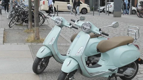 Motorbikes and bikes parked in central Berlin. Stock Footage 302285123