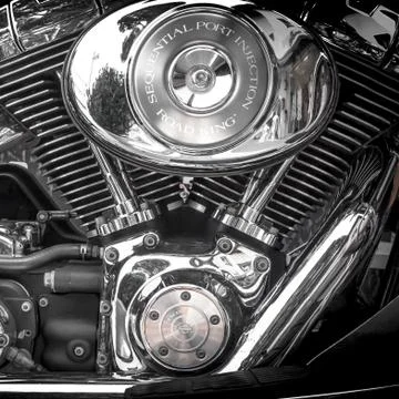 Motorbike's chromed engine Stock Photos