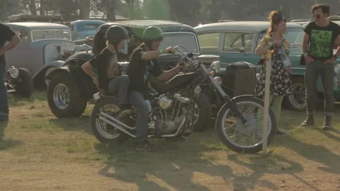 MOTORBIKES AT A FESTIVAL Stock Footage