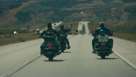 Motorbikes on the open road 스톡 동영상 79851817