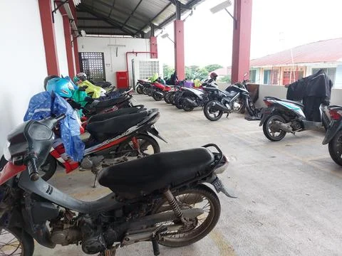 Motorbikes parked Stock Photos