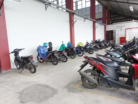 Motorbikes parked Stock Photos