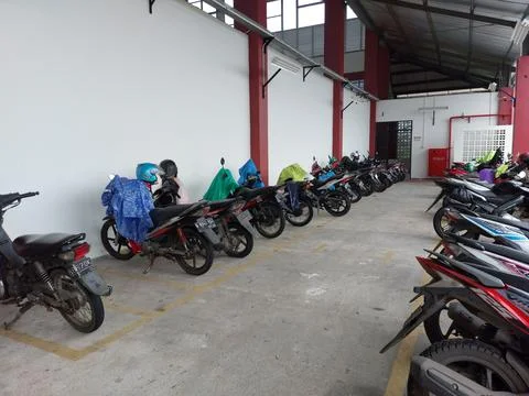 Motorbikes parked Stock Photos