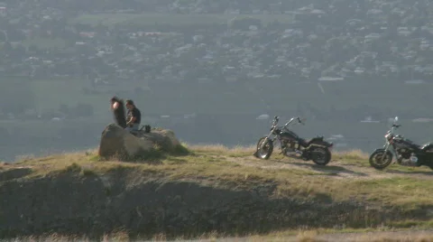 Motorbikes zoom back Stock Footage 626348