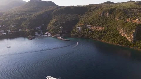 Motorboat Approaching Kitries Harbor Stock Footage 344044737