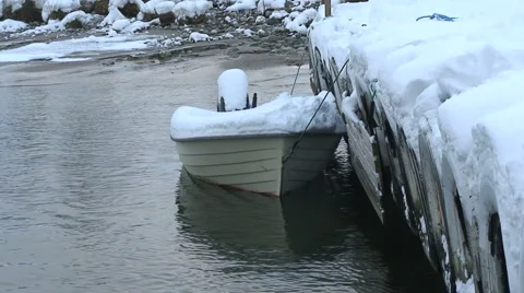 Motorboat In An Harbor, Wintertime Stock Footage 959439