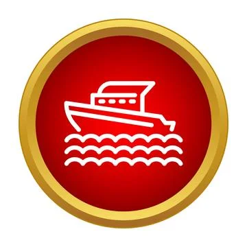 Motorboat icon sailing on water inside circle Stock Illustration