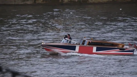 Motorboat Moving Quickly On the Thames River Stock Footage 83641539