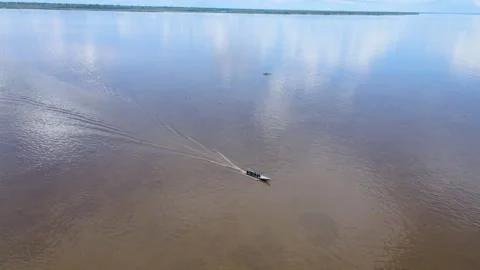 Motorboat navigating the Amazon River in Leticia, Colombia Stock Footage 330925774
