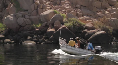 Motorboat on the Nile, Aswan, Egypt Stock Footage 34820702