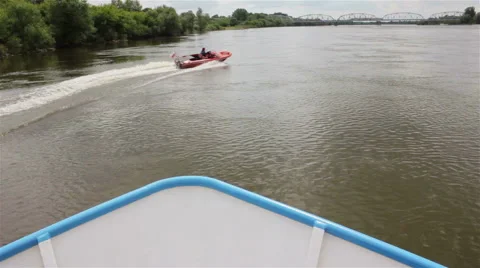 Motorboat Overtaking A Ferry Stock Footage 51616716