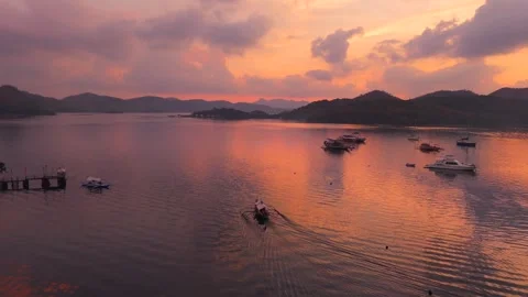 Motorboat Wake at Coron Sunset Stock Footage 346501245