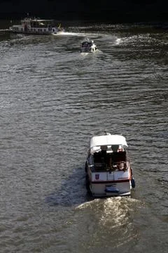Motorboot auf der Saar Stock Photos