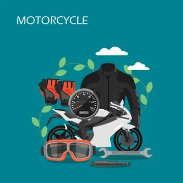 Motorcycle accessories vector flat style design illustration Stock Illustration