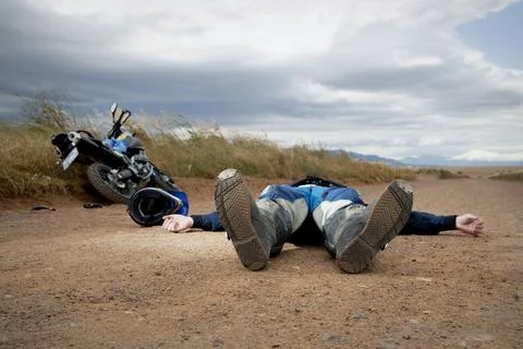 A motorcycle accident Stock Photos