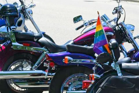 Motorcycle and pride flags Stock Photos