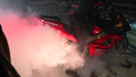 Motorcycle backfire. Exhaust shoot flames. Fire Stock Footage 281005672