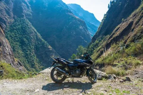 Motorcycle on the background the mountain gorge. Stock Photos