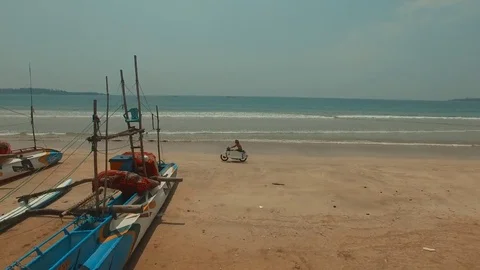 Motorcycle in the beach shot from side Video stock 74116862