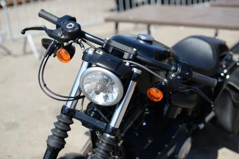 Motorcycle black steering Stock Photos