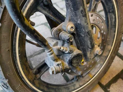 Motorcycle breaking system with disk brakes Stock Photos