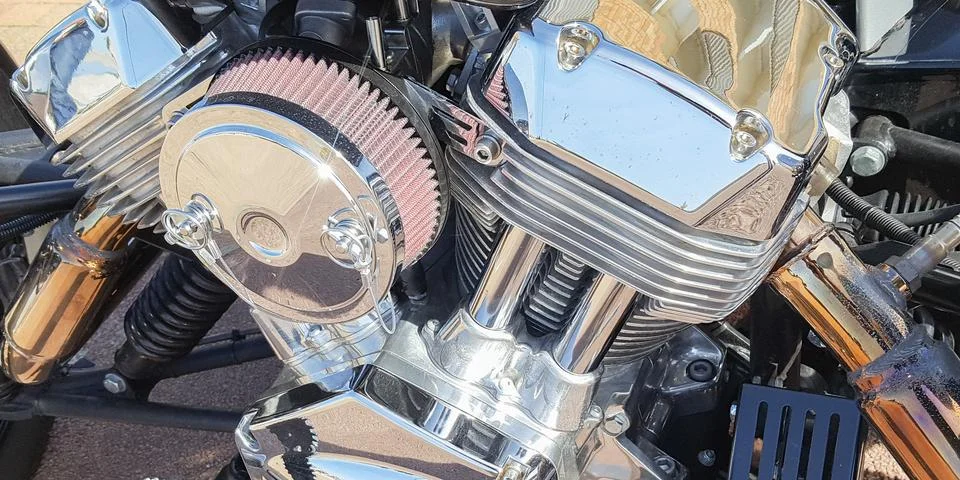 Motorcycle Chrome Engine Block Closeup detail classic motor bike Stock Photos