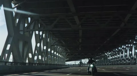 Motorcycle On The City Bridge Vídeo Stock 61415369