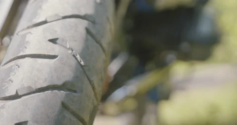 Motorcycle closeup on front tire Stock Footage 130926929