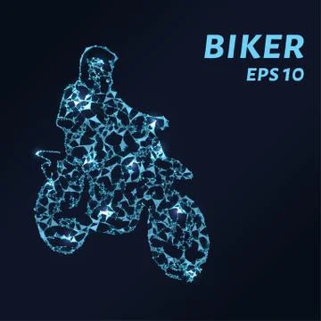 The motorcycle consists of points, lines and triangles. The polygon shape i.. Stock Illustration