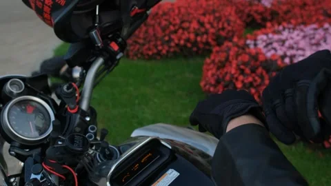 Motorcycle Controls Close-Up Stock Footage 254418053