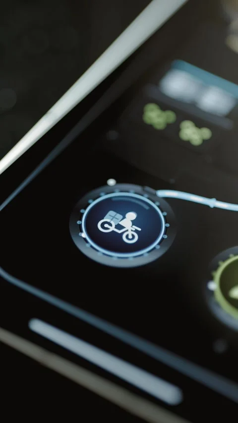 Motorcycle courier node activates delivery connection Stock Footage 346605161