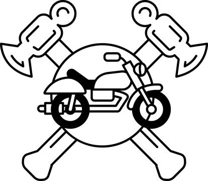 A motorcycle is drawn on a cross with a skull Stock Illustration