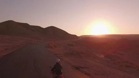 Motorcycle Drone Shot in the Desert Stock Footage 72128979
