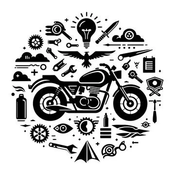 Motorcycle elements silhouette vector illustration 스톡 일러스트