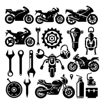 Motorcycle elements silhouette vector illustration Illustrazione stock