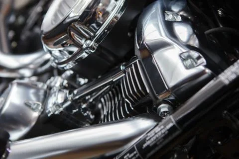 A motorcycle engine close up detail background Stock Photos