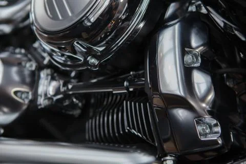 A motorcycle engine close up detail background Stock Photos