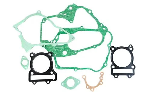 Motorcycle engine complete gasket kit with cylinder head and crankcase set .. Stock Photos