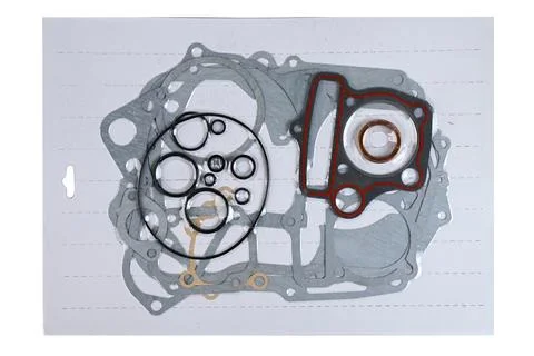 Motorcycle engine complete gasket kit set with rubber o-rings in vacuum pac.. Stock Photos
