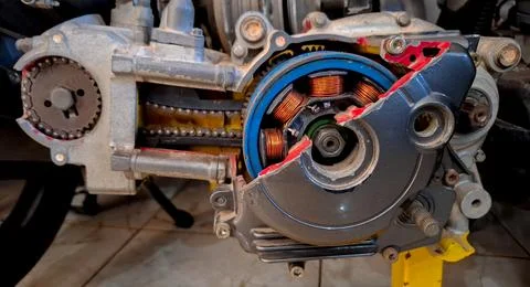 Motorcycle Engine Cross Section Model Cutaway Foto stock