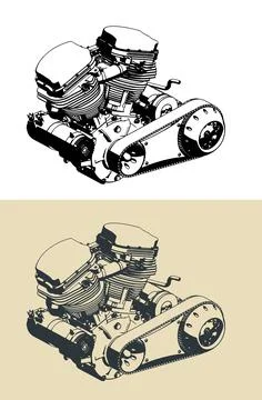 Motorcycle engine illustrations Stock Illustration
