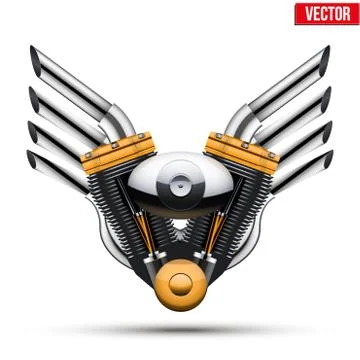Motorcycle engine with metal wings. Vector Illustration. Illustrazione stock