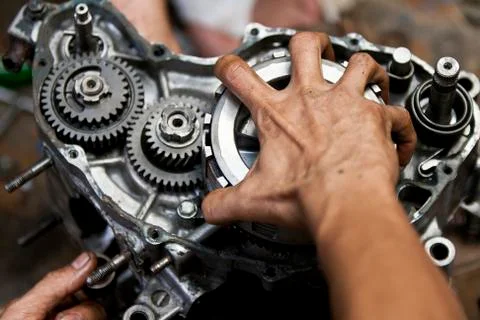Motorcycle engine repair Stock Photos