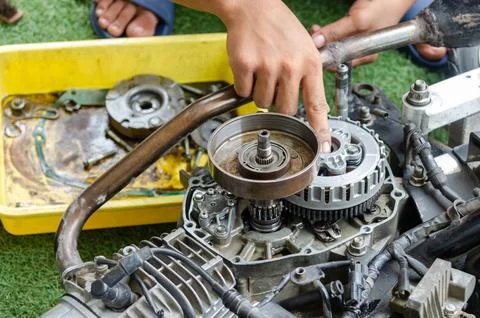 Motorcycle engine repair Fotos Stock