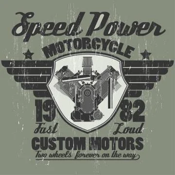 Motorcycle engine, riders team emblem graphic design Stock Illustration