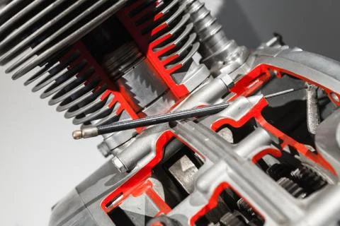 Motorcycle engine single cylinder, close up Stock Photos
