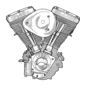 Motorcycle engine sketch Stock Illustration