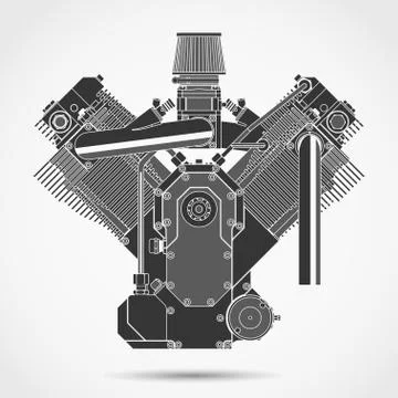 Motorcycle engine. Vector Illustrazione stock