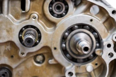 Motorcycle engine was separated into small parts for fix after it broken Stock Photos